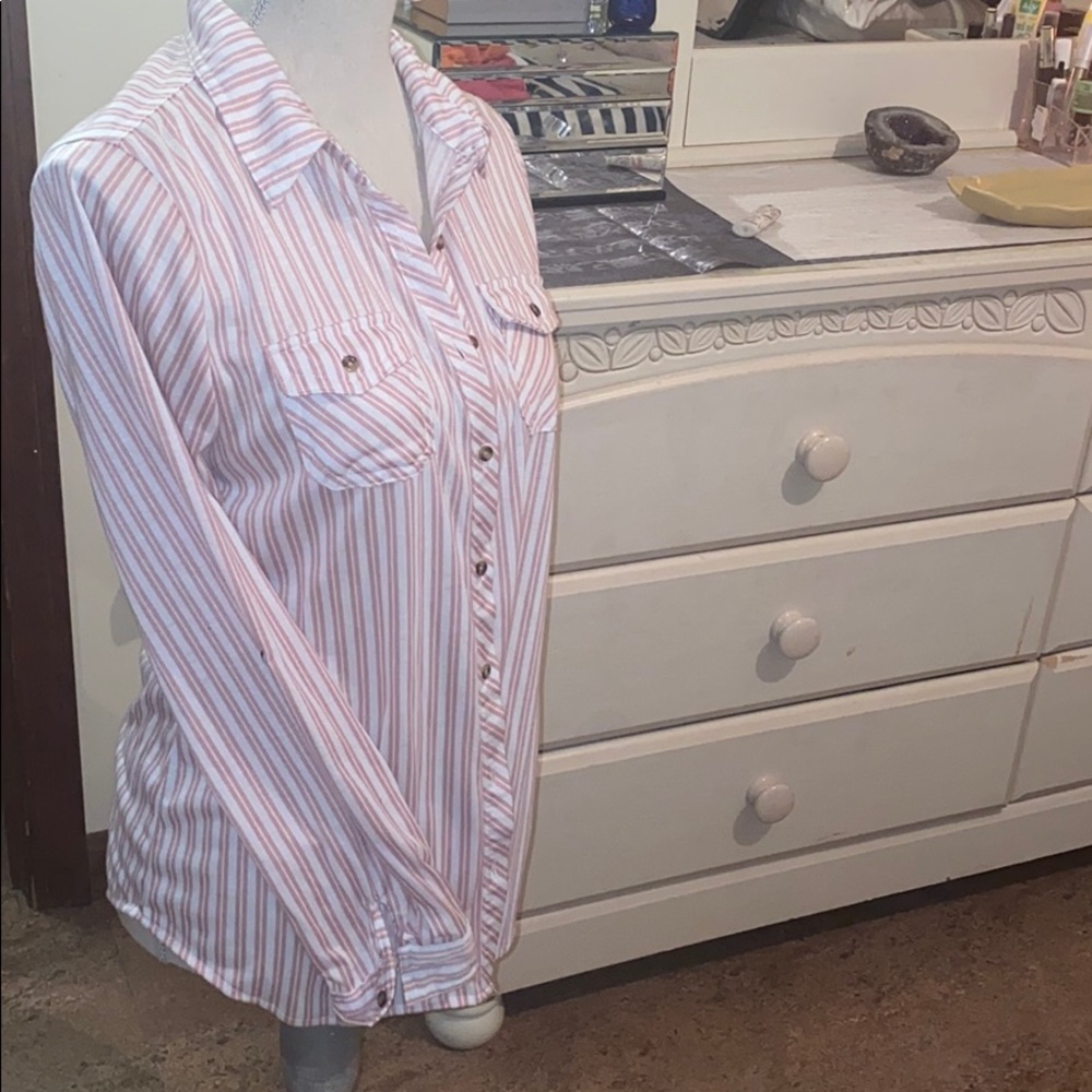Pink & White Button Up Long or Half-Sleeve Shirt